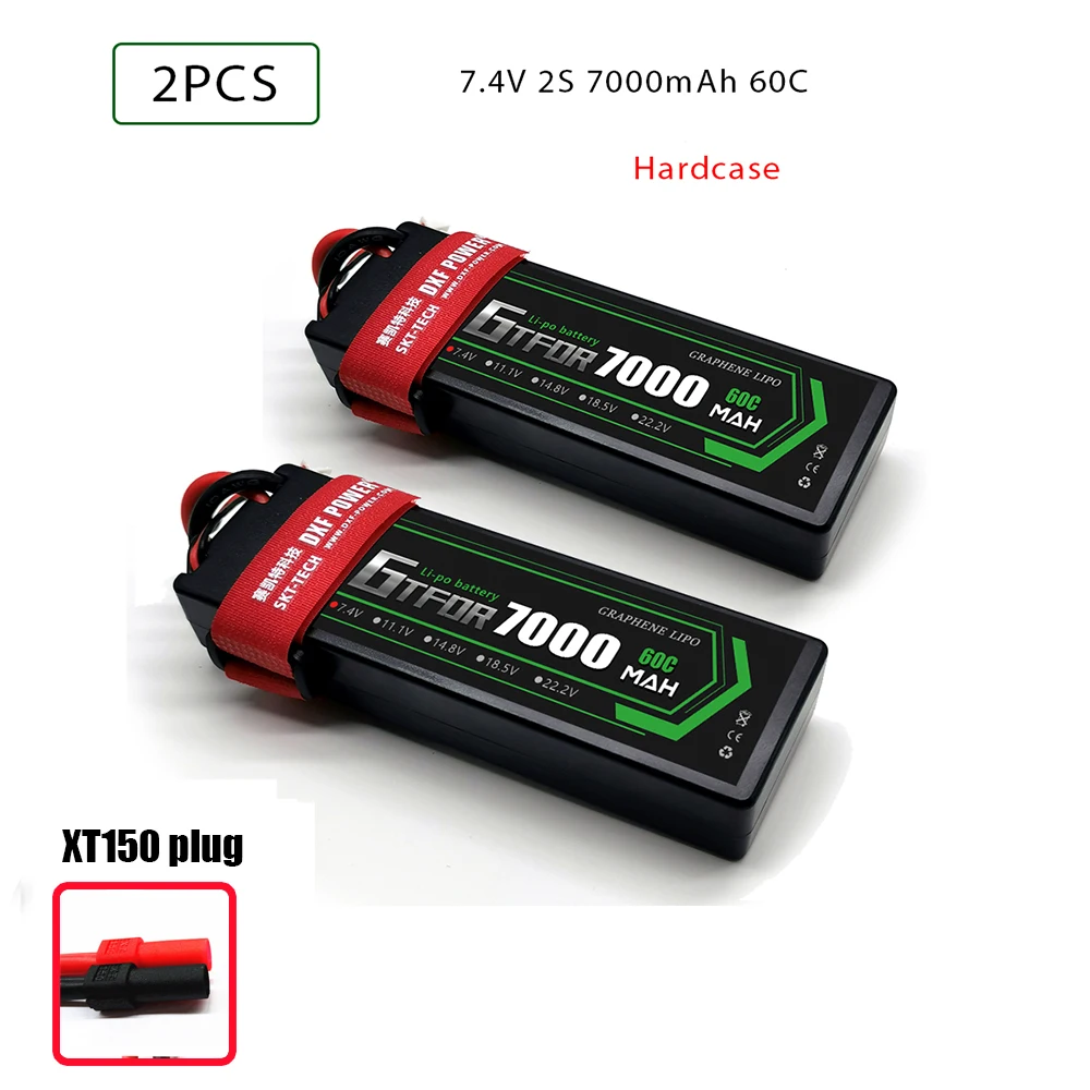 2PCS2S7000hardXT150 GTFDR Батарея Lipo 2S 4S 7,4 V 14,8 V 5200 7000mah 6500 45C 60C 100C MAX 200C Жесткий Чехол для 1:8 1:10 RC багги Truggy автомобиля - Цвет: 2PCS2S7000hardXT150