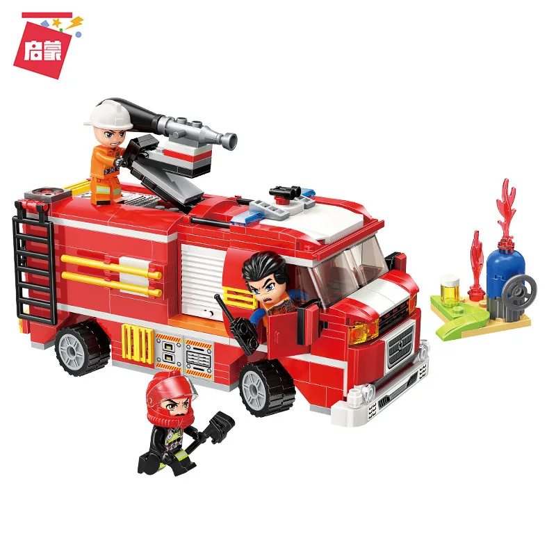 

370PCS Enlightenment 12012 Fire Truck Series Fire Extinguishing Assembly Model Boy Assembling Building Blocks Toy Gift