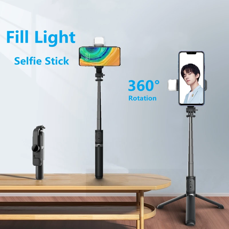 

Roreta New style Wireless Bluetooth Selfie Stick Foldable Tripod Monopod With Fill Light remote control For Smartphone