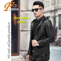 high grade new mens casual and comfortable breathable fashion pure color warm all match no iron red deer leather jacket coat