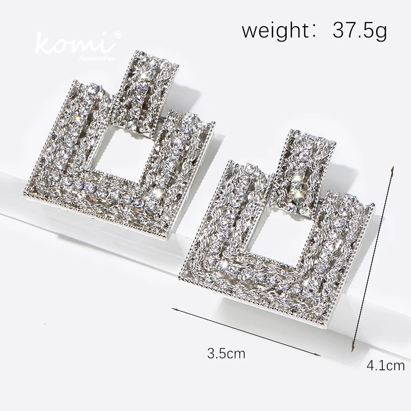 KOMi Boho Модные индивидуальные квадратные Стразы висячие серьги крупные