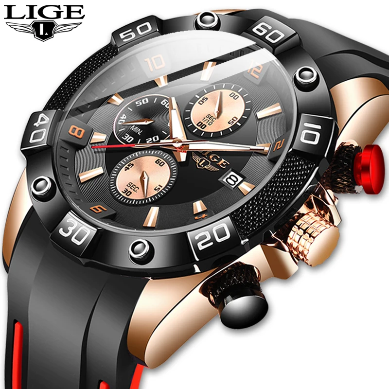 Часы наручные LIGE Мужские кварцевые модные брендовые Роскошные