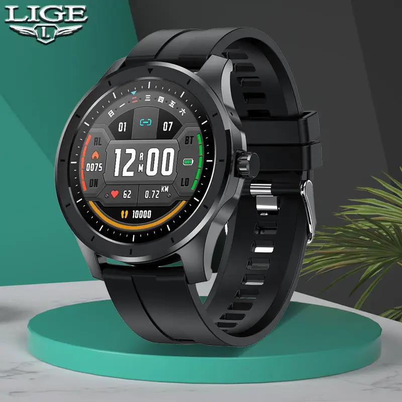 

LIGE спортивные мужские умные часы вызовов через Bluetooth Часы сердечного ритма крови Давление мониторинга мульти-циферблат IP68 Водонепроницаем...