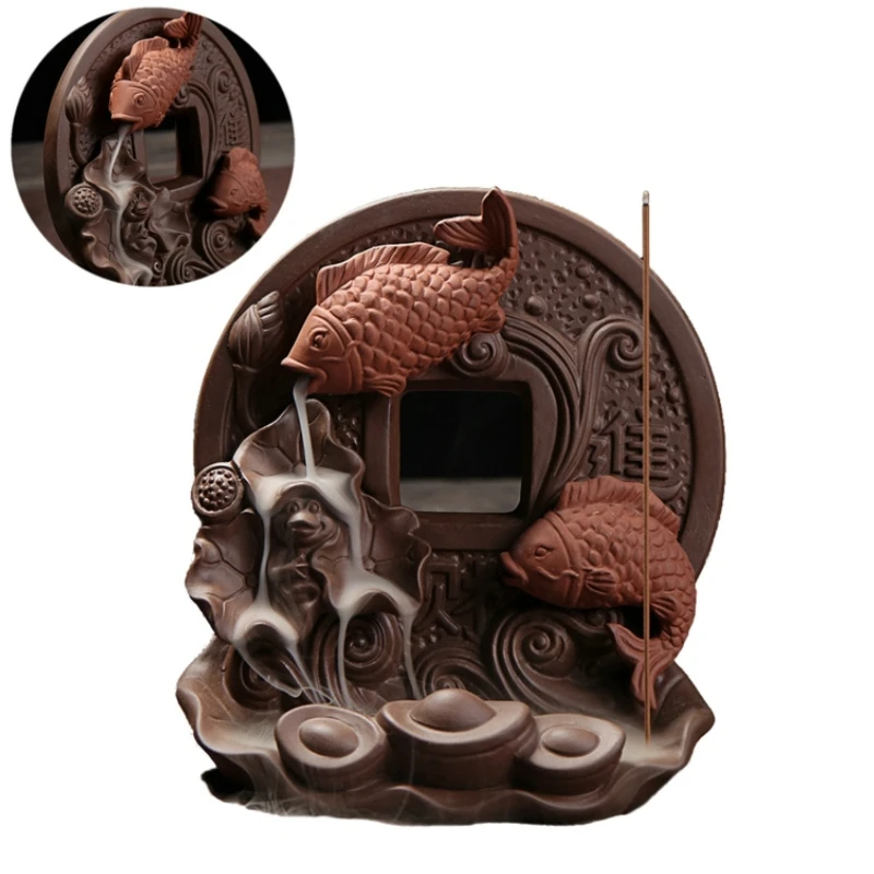 

Two Fish Purple Sand Incense Burner Backflow Incense Burner Smoke Return Incense Burner For Home Office Teahouse Ornaments