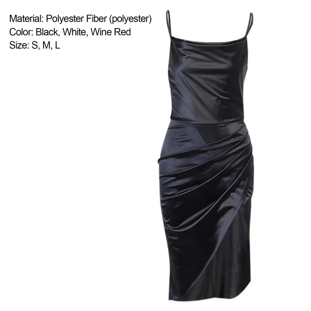 

Dress Mid-length Slit Design Solid Color Women Suspender Dress for Summer