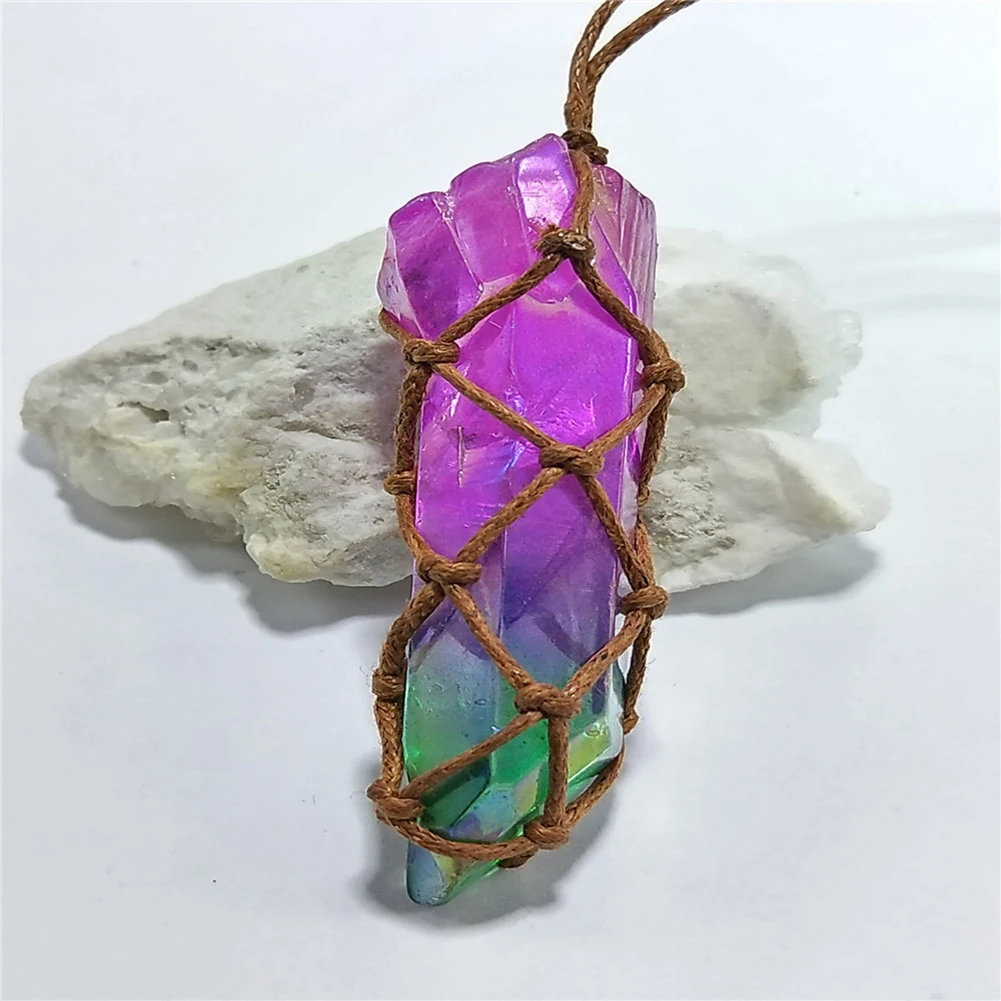 Unisex Natural Faux Crystal Column Pendant Handmade Weave Rope Necklace Jewelry Pen | Украшения и аксессуары