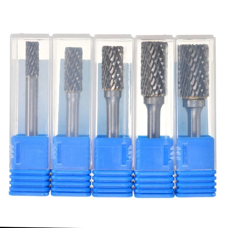 

5Pcs 1/4" Tungsten Carbide Rotary Burr Cutter Set Steel Rotary File Carbide Alloy Cylindrical Milling Cutter Colum