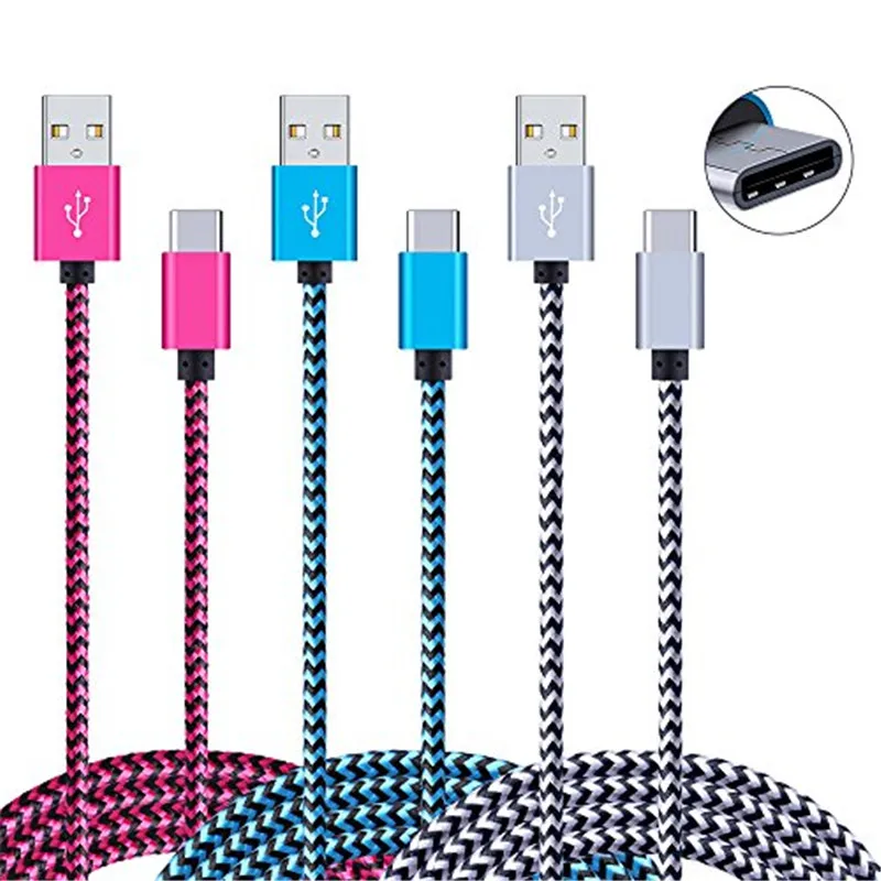 Кабель USB Type-C 1 м 2 3 Нейлоновый для синхронизации данных зарядное устройство Xiaomi