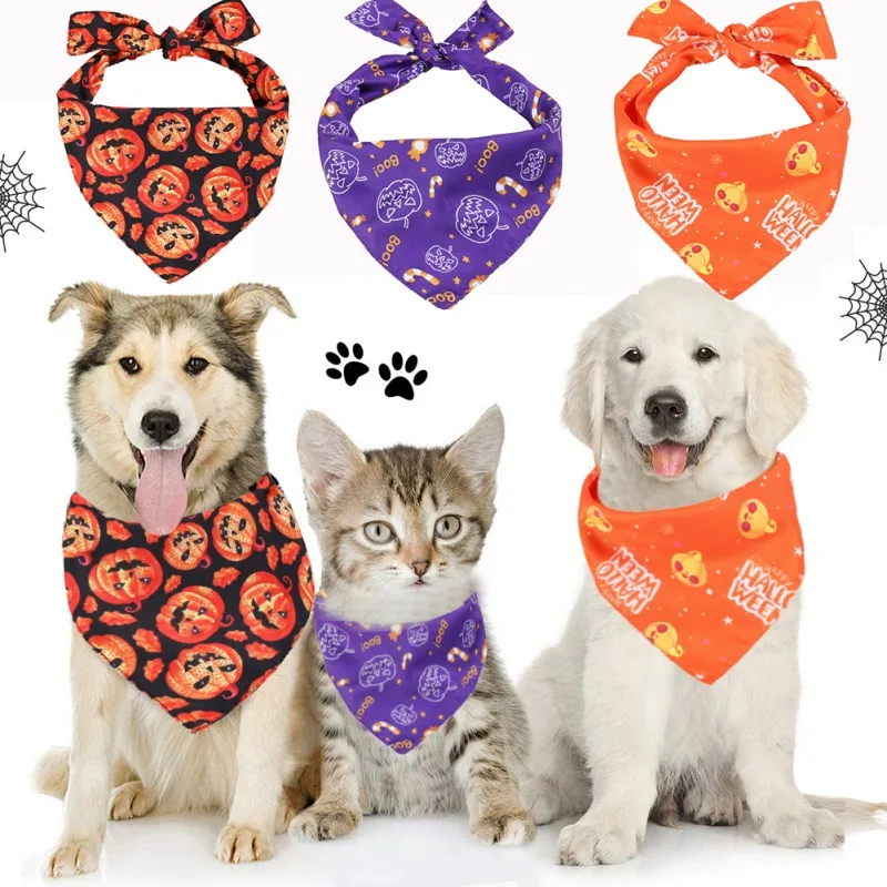 

Halloween Dog Bandana Pumpkin Printed Dog Bibs Cotton Pet Dogs Scarf Bandanas Puppy Kerchief Puppy Collar Accessories