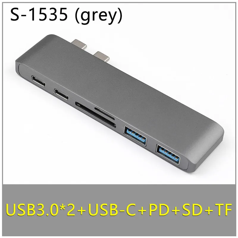 TC-a535 grey Два порта USB C концентратор до 4K HDMI адаптер Thunderbolt 3 двойной USB 3,1 данных type-C концентратор TF SD PD адаптер для MacBook Pro Air 13 - Цвет: TC-a535 grey