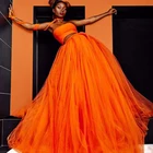 Женская пышная фатиновая юбка, оранжевая пышная длинная юбка с разрезом, пышная сетчатая бальная юбка с завышенной талией для вечерние ринки, свадьбы