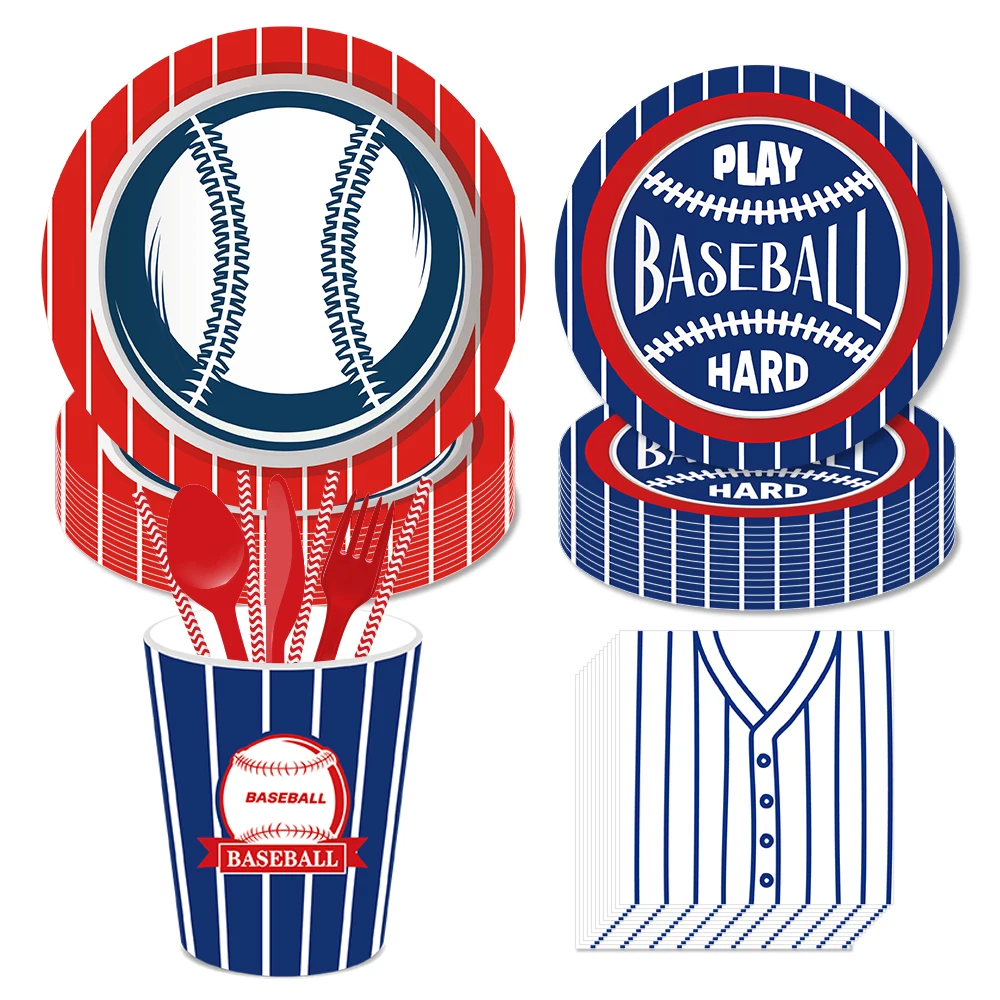 New Baseball Theme Party Disposable Tableware paper plates cups flag kids Birthday Club Celebrations Baby Shower Decor Supplies images - 6