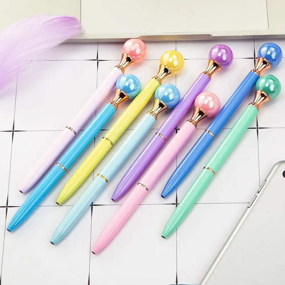 

24 pcs/lot High quality Pearl Metal Ballpoint pen Cute Rotary Ball pens Business signature pen office School writing supplies