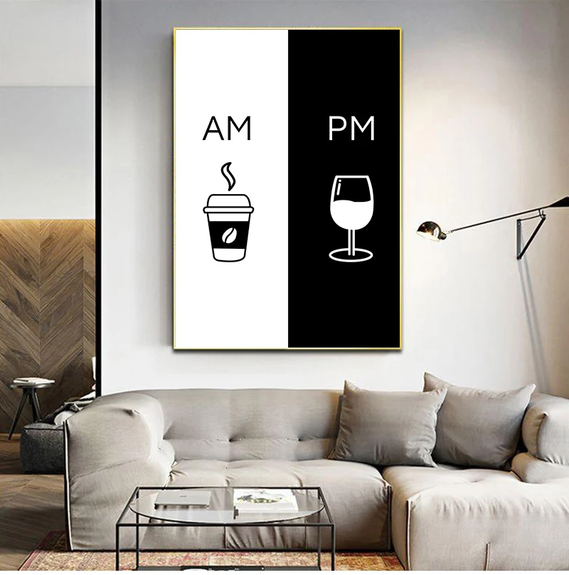 

Wall Art Home Decor Modern Picture Am Coffee PM Wine Sign Print Kitchen Restaurant Poster Canvas Painting Modular Nordic Style