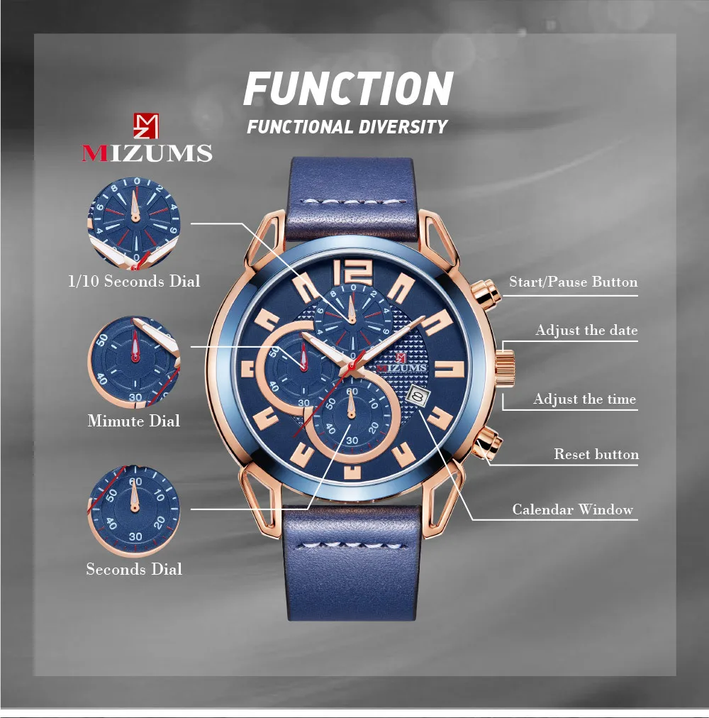 Лидирующий бренд хронограф спортивные мужские часы кварцевые кожа наручные