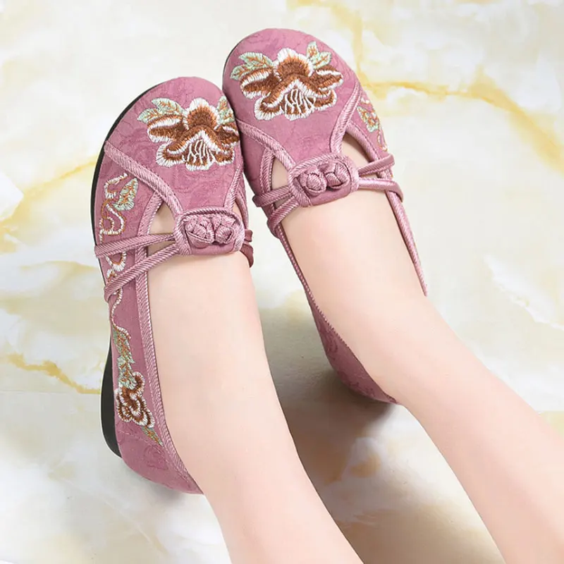 Women Flats Embroidered Vintage Shoes Casual Breathable Elderly Women's Loafers Ballerina Cosplay Antiquity Footwear | Обувь