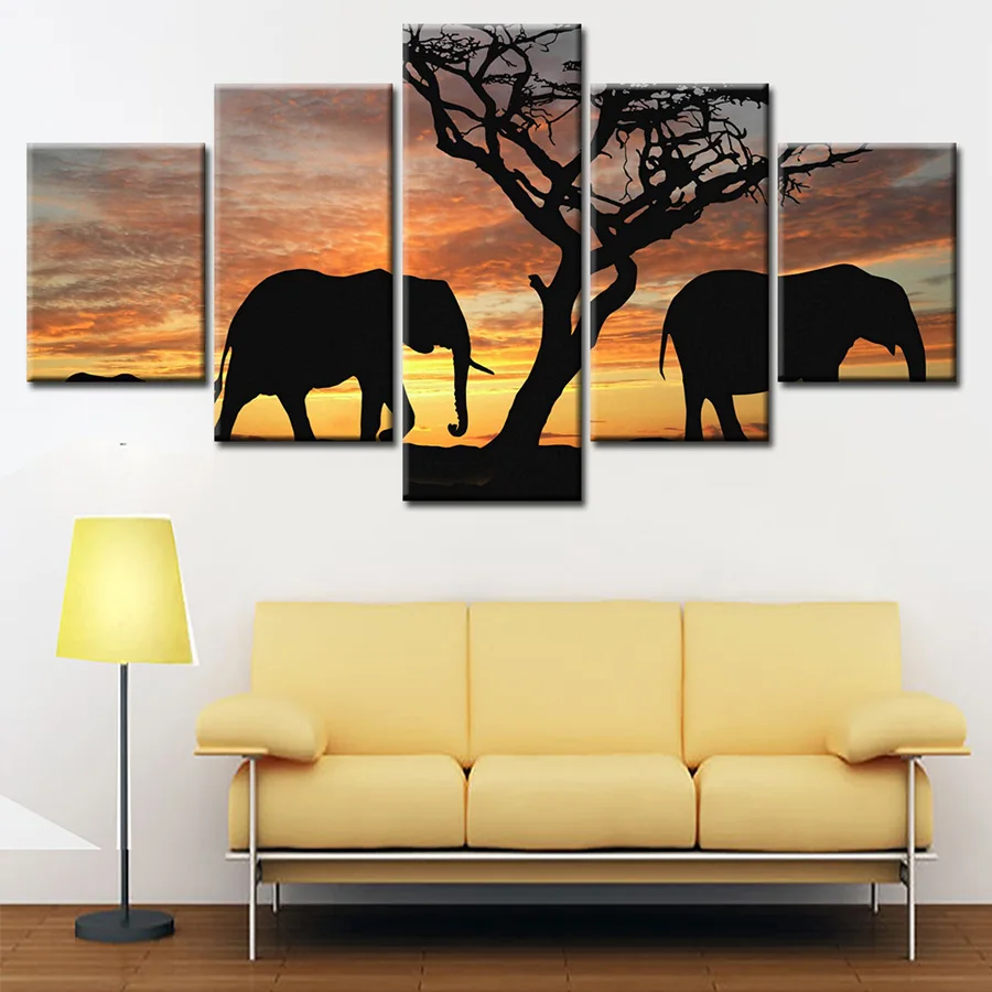 

5pcs/set Diamond Painting Sunset landscape elephant Full Square Round Drill 5D Diamond Embroidery Animals Mosaic Decor AA1632
