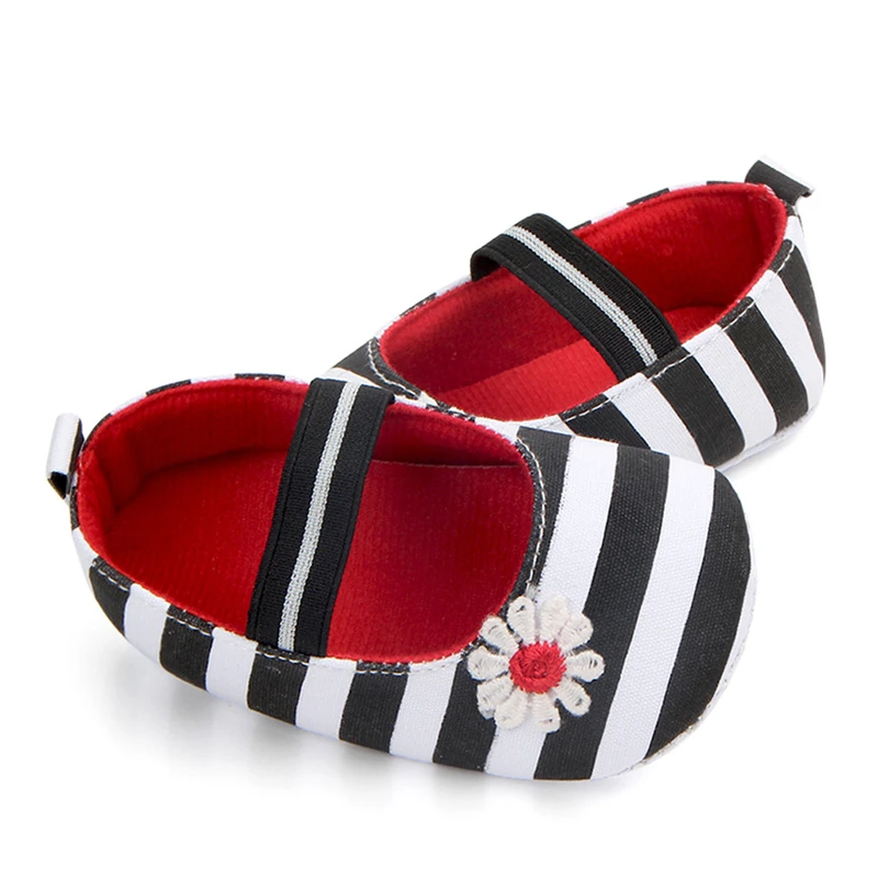 Обувь для маленьких девочек первых шагов без шнуровки в полоску с цветочным