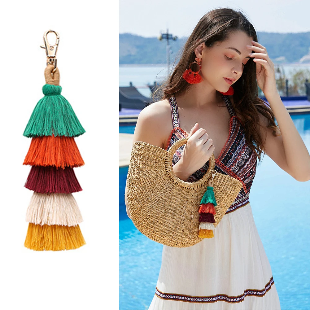 Подарок модный портативный многослойный кисточкой Красочный мини-брелок