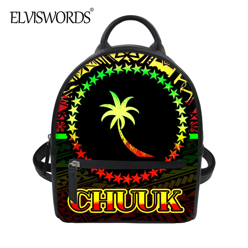 

ELVISWORDS 2021 New Fashion Women Mini PU Backpack Reggae Gradient Chuuk Tribal Flag Print Female Casual Travel Sack Shouder Bag