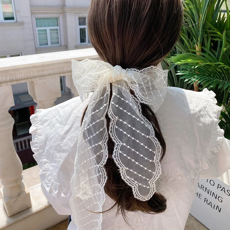 

Lace Women's Hair Scarf Fashion Solid Embroidery Geometry Long Ribbon Hair Band Korean Style Hair Ribbons Scarf Hair Accessories