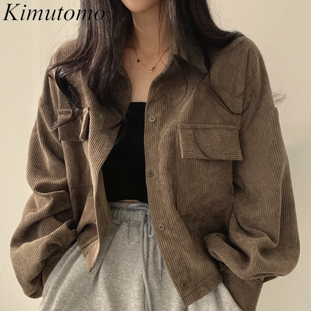 

Kimutomo Chic Vintage Corduroy Shirt Woman Autumn Winter New Ins Loose Versatile Turn Down Collar Single Breast Long Sleeves Top