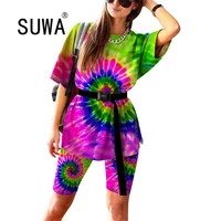 loungewear women summer two piece set top and pants tie dye oversized t shirt workout clothes vintage casual outfits wholesale