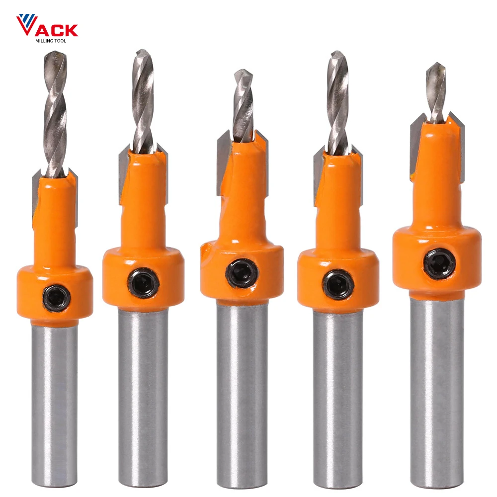 

VACK 8mm Shank HSS Woodworking Core Drill Bits Wood Countersink Router Bit Set Screw Extractor Demolition Wood Milling Cutter