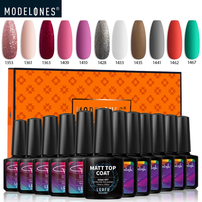 12 PCS SET 07 Modelones 6/12 шт матовый лак для ногтей Гель-лак замачиваемый Блестящий светодиодный Гель-лак наборы для ногтей долговечный Полупостоянный лак - Цвет: 12 PCS SET 07