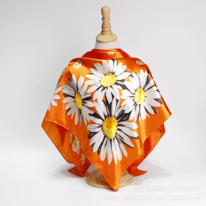 Искусственный Шелковый маленький шелковый шарф с принтом маргариток женский