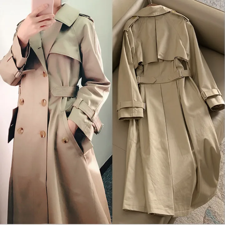

Женский однотонный тренчкот с поясом, двубортная ветровка, Длинная Элегантная верхняя одежда для женщин
