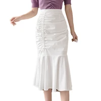 2022 spring summer women fashion office lady ruffles skirt solid color high waist fishtail flouncing knee length skirts