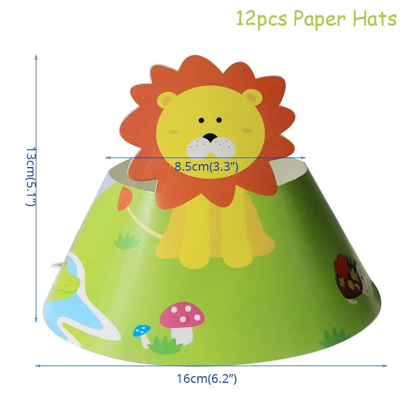 12pcs paper hat Джунгли с днем рождения баннер сафари животных торт Топпер Дикий один 1-я вечеринка для мальчика день рождение украшения флажки для торта джунгли вечерние поставки - Цвет: 12pcs paper hat