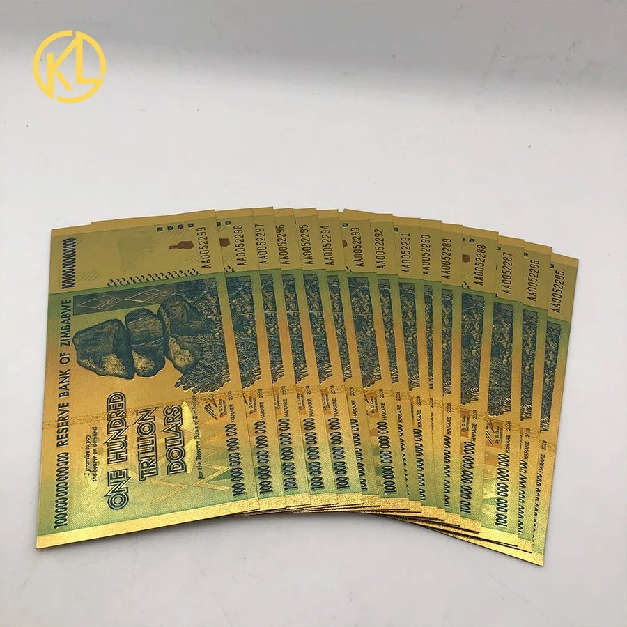 Банкнота в Зимбабве сто триллион долларов золото банкнота бегущий