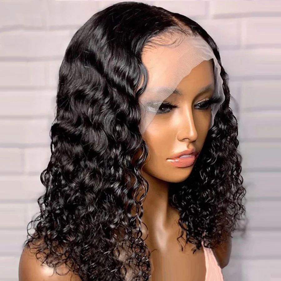 

Blunt Short Cut Bob Deep Wave Lace Front Wigs for Black Women Babyhair Glueless Synthetic Preplucked Middle Part Curly 180% Soft