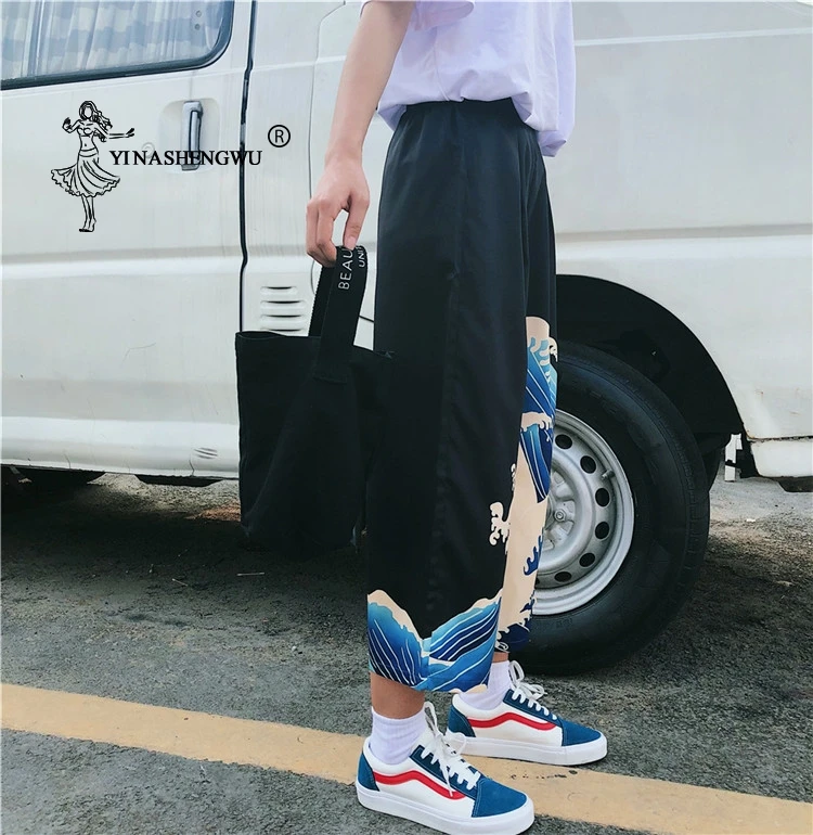 Kimono Femme Kimono Long Pants Haori Pant Beach Casual Loose Pants Wave Print Asian Costume Japan Style Unisex Kimono Yukata Men