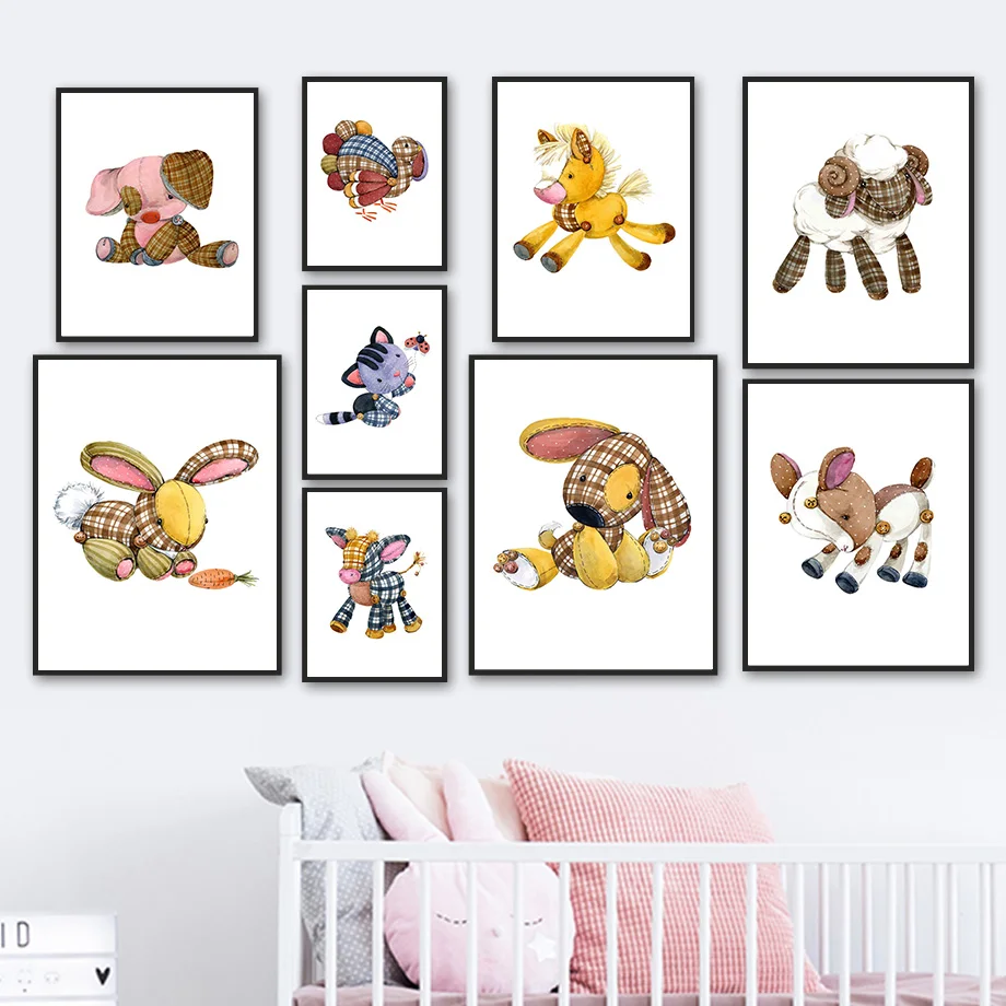 

Toy Dog Rabbit Sheep Horse Cat Deer Animal Wall Art Canvas Painting Nordic Posters And Prints Wall Pictures Baby Kids Room Decor