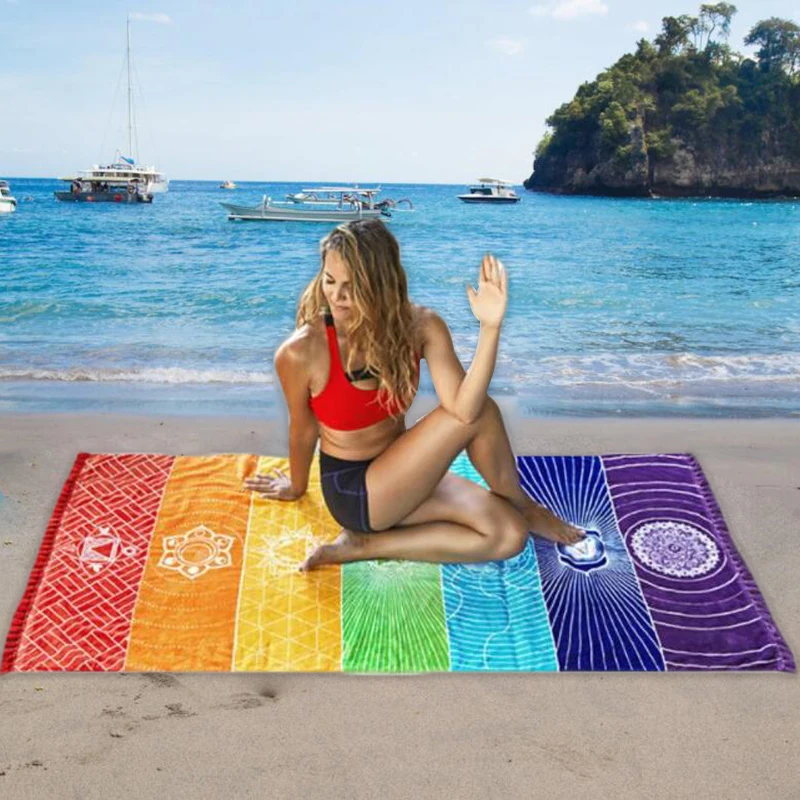 Красочный квадратный Радужный пляжный коврик для полотенец гобелен хиппи Йога