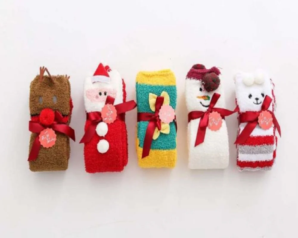 

2019 new Christmas model over knee women's socks coral velvet cartoon three-dimensional warm socks women's thigh high socks