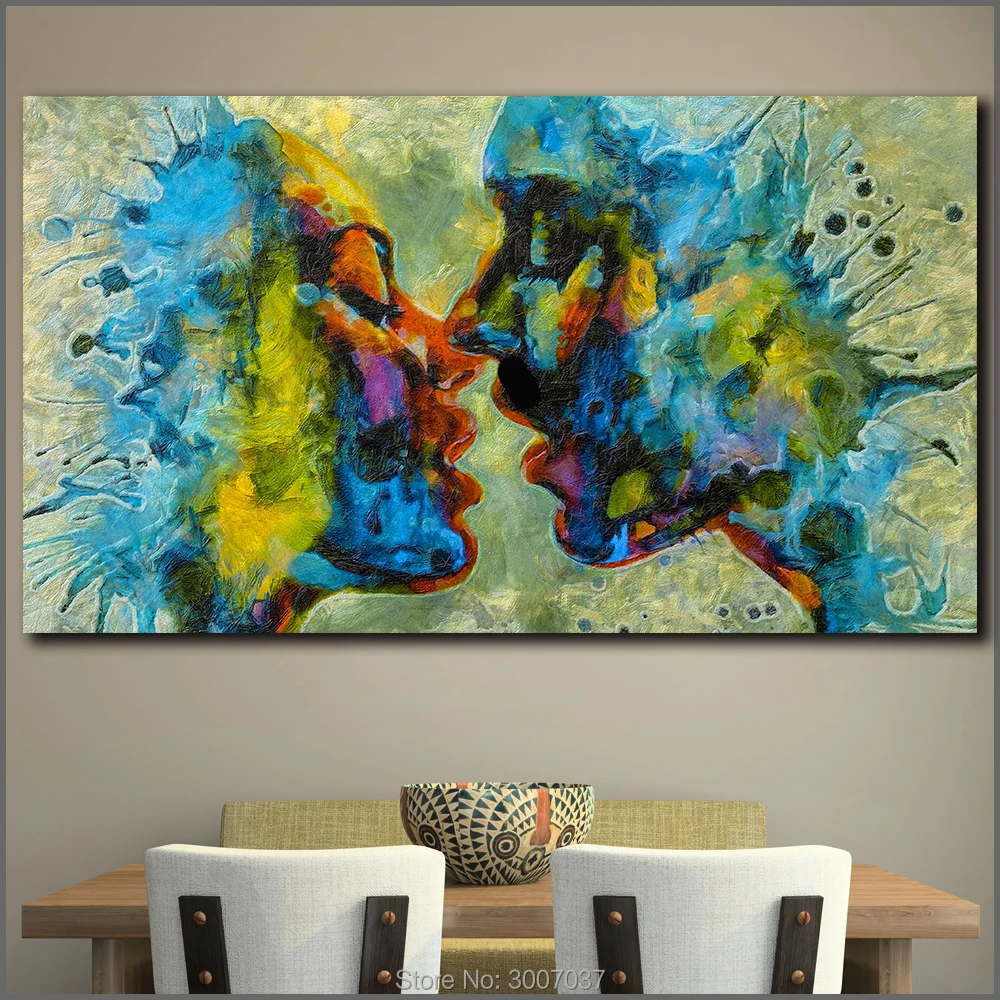 Большой размер ручная работа картина маслом поцелуй пара художественные картины