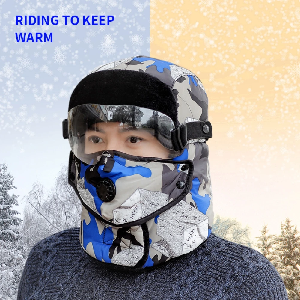 

Winter Warm Windproof Bomber Hat Men Women Lei Feng Cap With Anti Fuzzy Glasses Thermal Full Face Cover For Skiing Balaclava