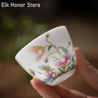 2pcset 75ml corn poppy art ceramic tea cup enamel color single cup tea bowl personal cup household kung fu tea set drinkware