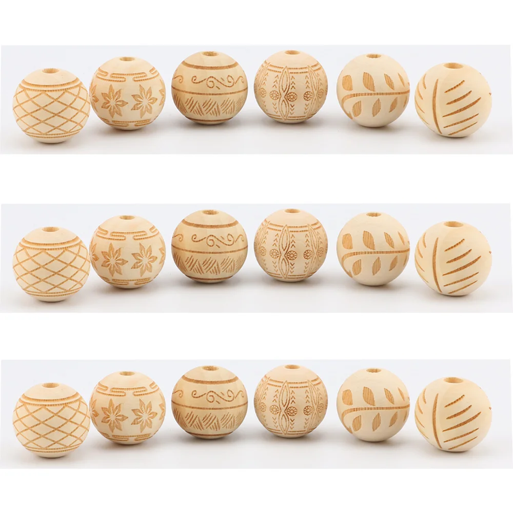 

20/25MM Natural Color Round Flower Patterns Wooden Beads Loose Spacer Bead Laser Engraving For Jewelry DIY Handmade Accessories