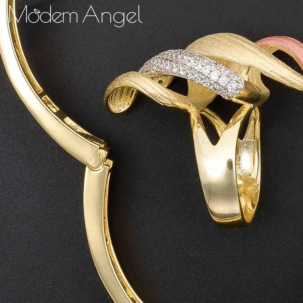 ModemAngel Роскошные преувеличенные линии 3 тон нигерийский браслет кольцо Ювелирные