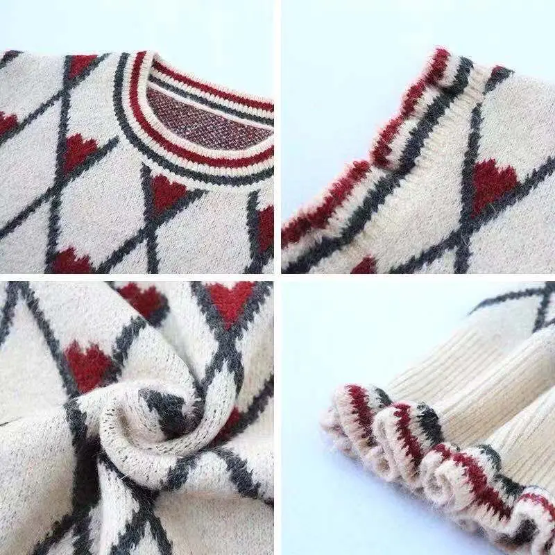 

2020 ins super fire women's heart-shaped knit pattern V-neck sleeveless sweater women's winter Korean women's loose-fitting vest