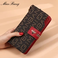 manbang 2021 women wallets pvc leather purse female long wallet bee decorative button for women coin purse card holders clutch