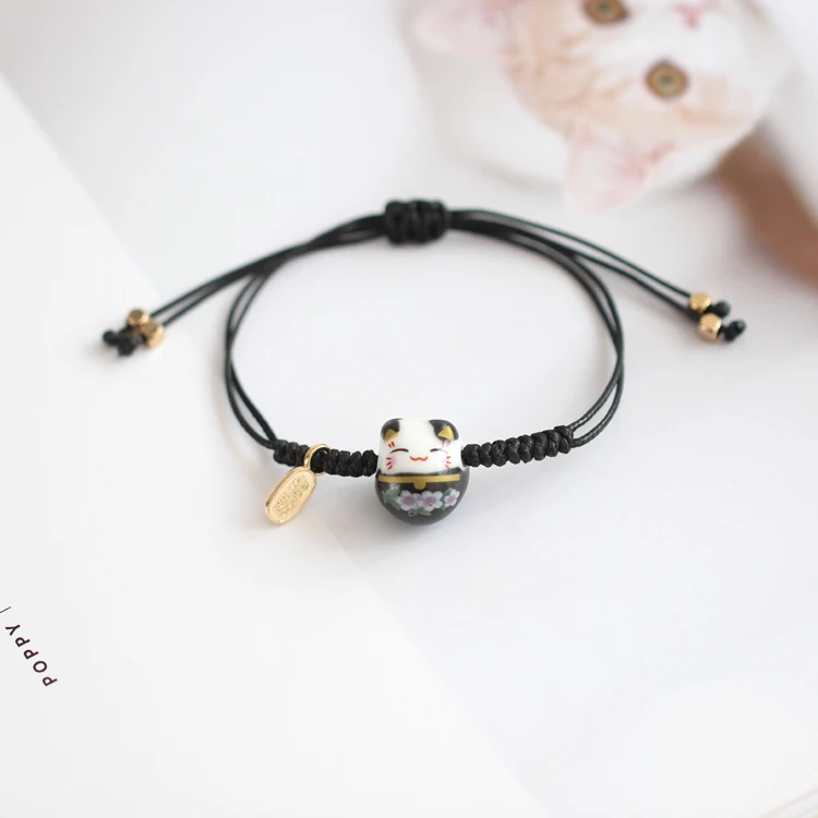 Ручное плетение керамический счастливый кот браслет пара для женщин мама