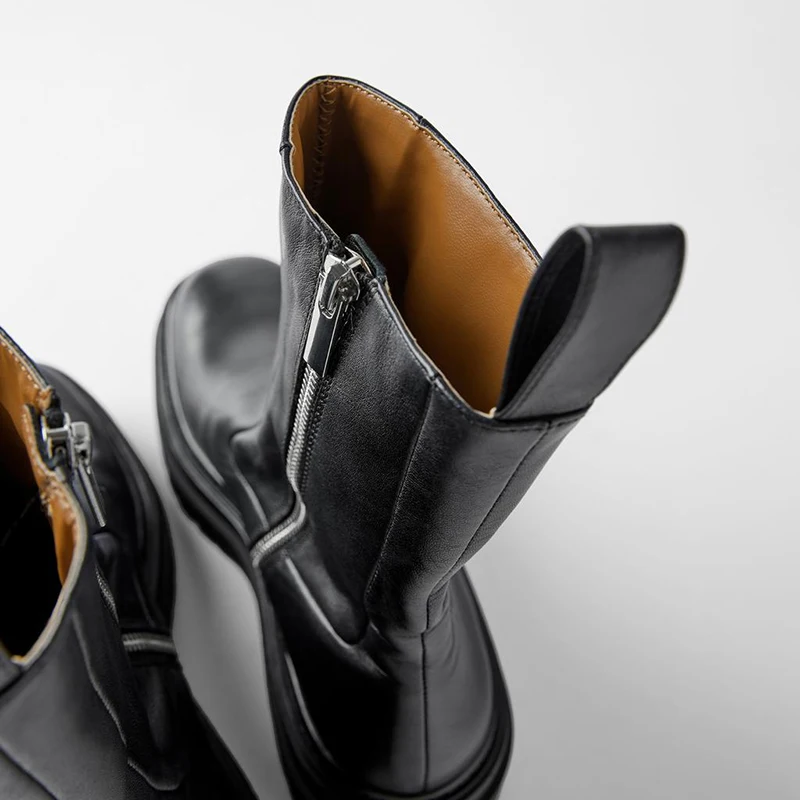 

2020 Fashion Winter Ankle Boots For Women Side Zip Women Boots Black Leather Chunky Heel Platform Boots Women Winter Shoes
