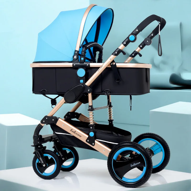 4Rubberwheel 12 Высокая пейзажная реверсивная прогулочная коляска 3 в 1 портативная Роскошная детская коляска Горячая мама розовая коляска дорожная коляска 8 бесплатные подарки - Цвет: 4Rubberwheel 12