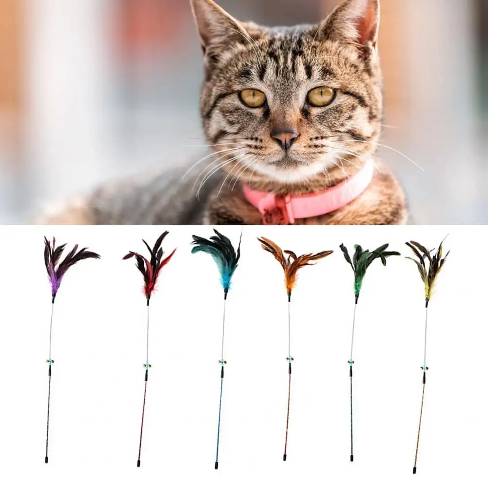 

Забавная игрушка в виде котенка, трость с перьями, игрушки для домашних животных, кошек, трость, трость, палочка, игрушка, тренировочная игру...